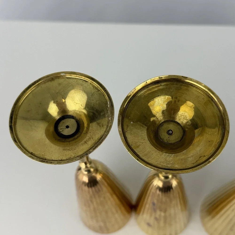 Vintage Brass Champagne Flutes Set of 4 Ribbed Fluted Goblets 9